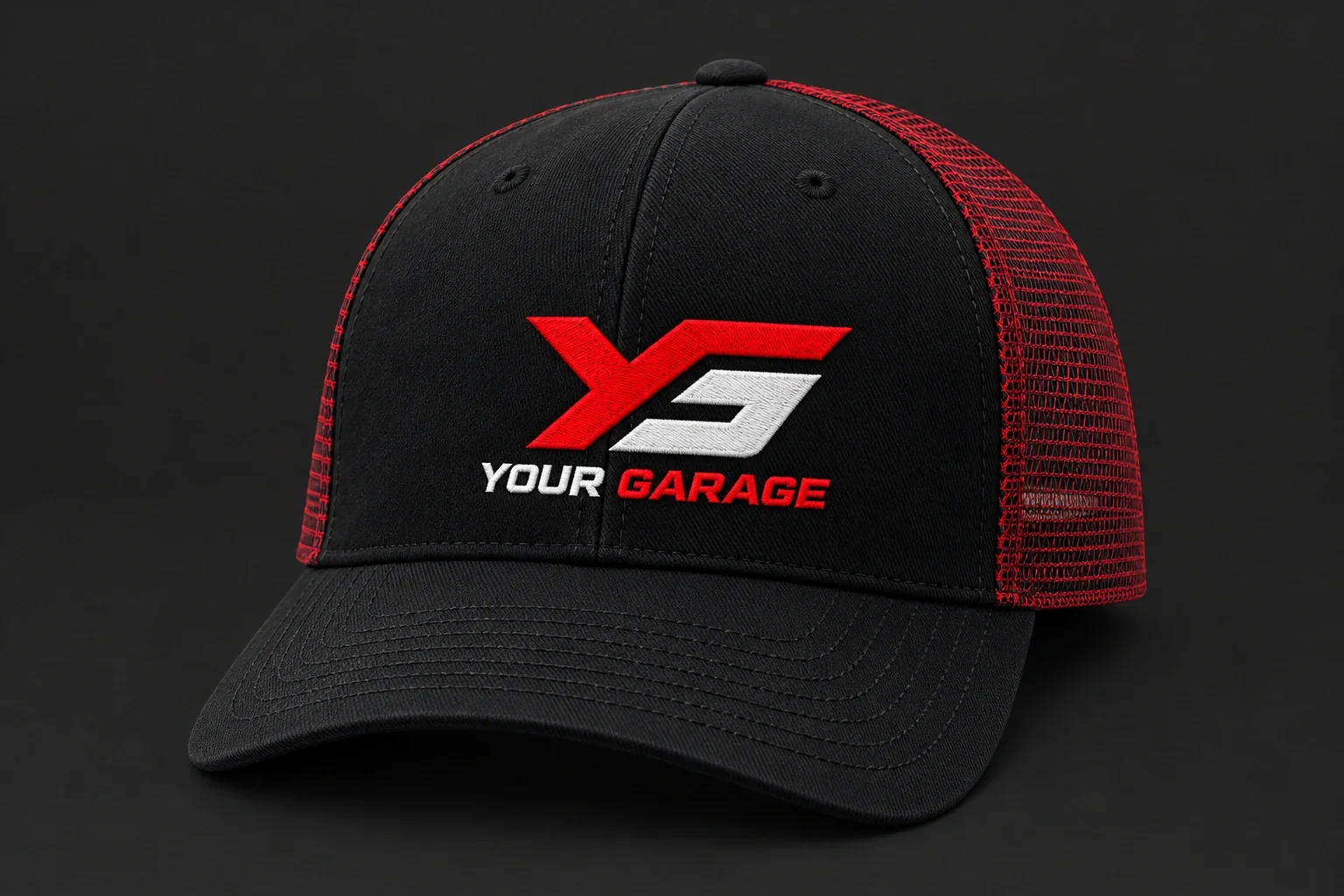 Trucker hat in Black / red, product concept