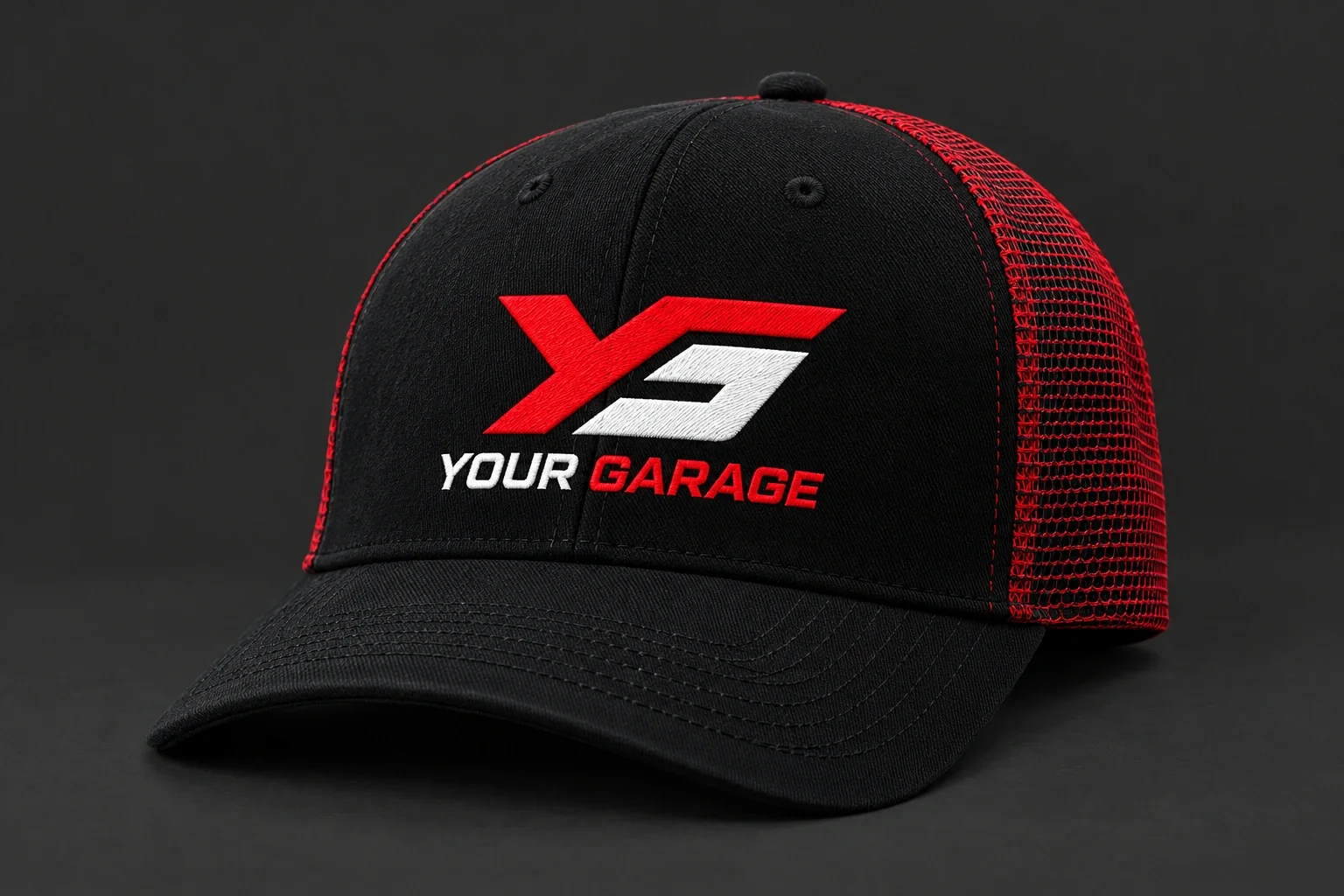 YG trucker in Black / red, product concept
