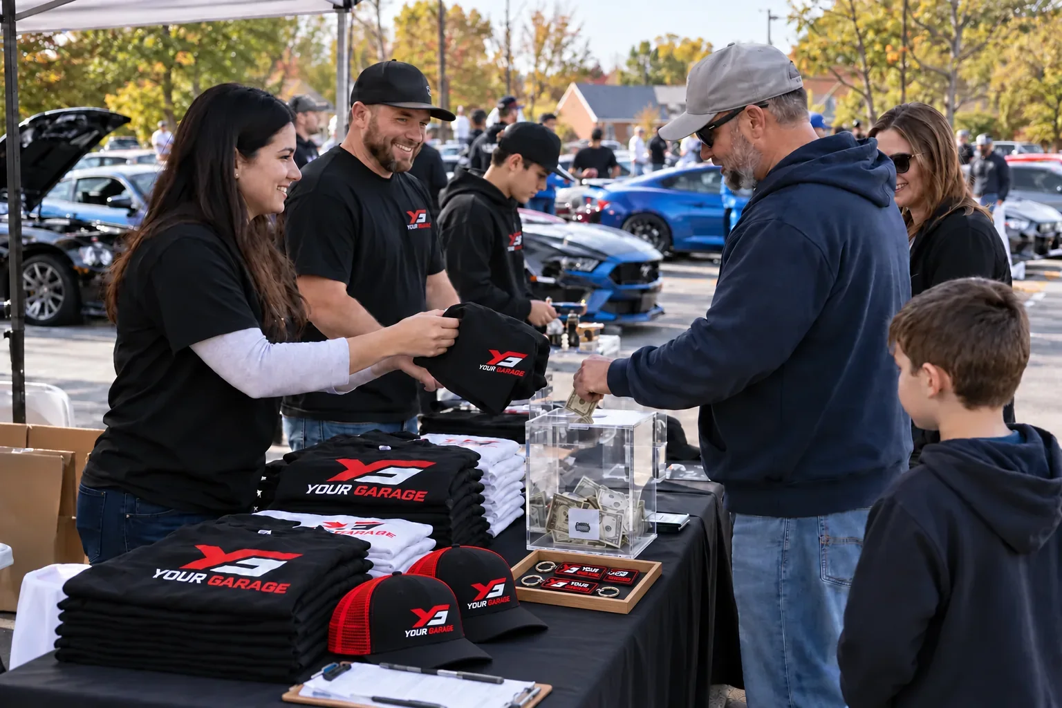 Concept: Merchandise and direct donation table at a community fundraiser